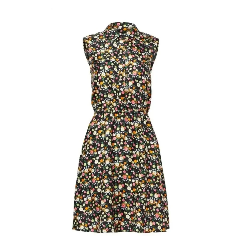 Tory Burch Ryder 100% Silk Floral Shirt Dress Navy Multicolor Size 4 Midi